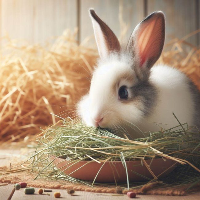 conejo comiendo heno