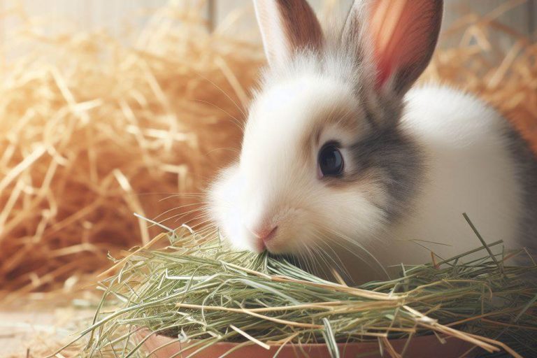 conejo comiendo heno