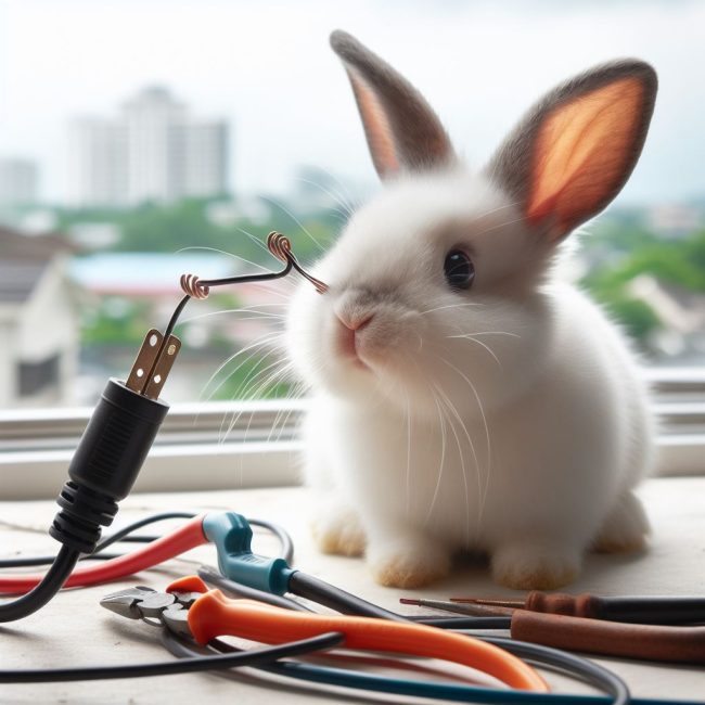 conejo mirando cables