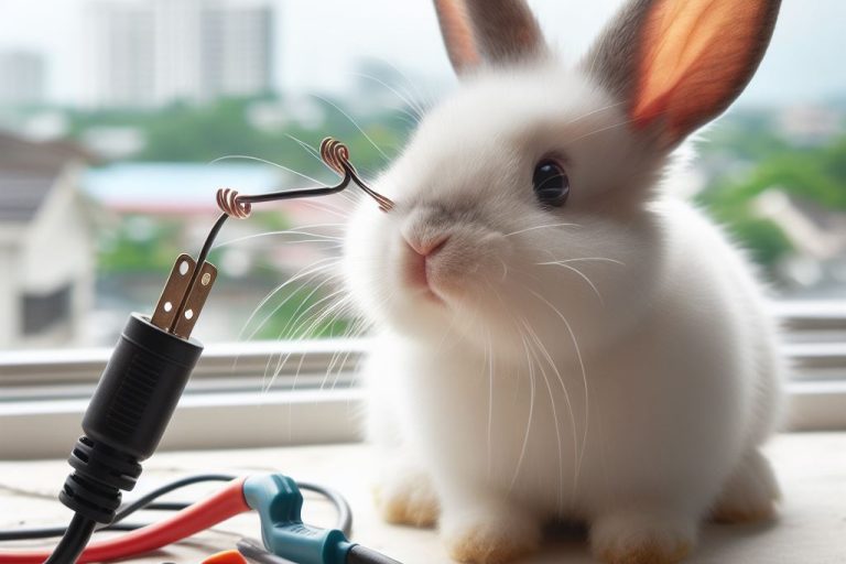 conejo mirando cables